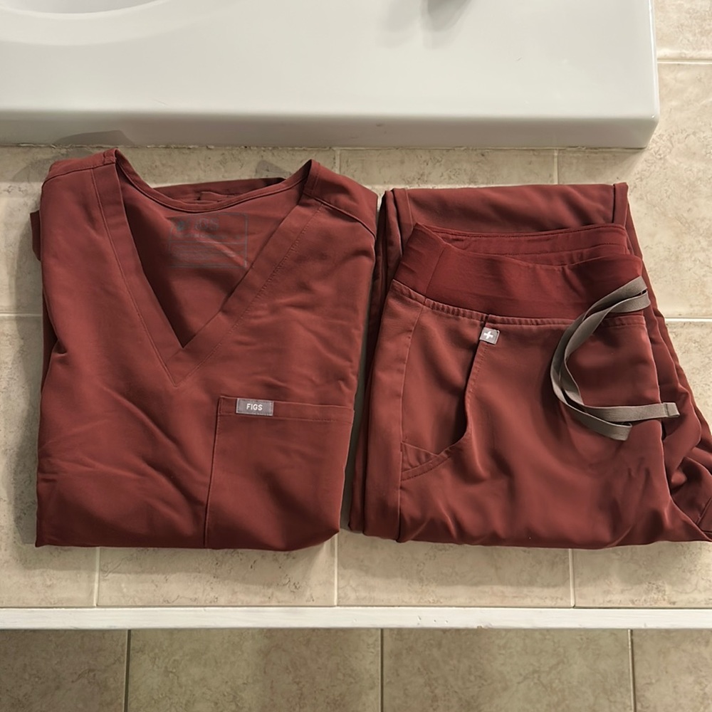 Dark cherry scrubs pants and top